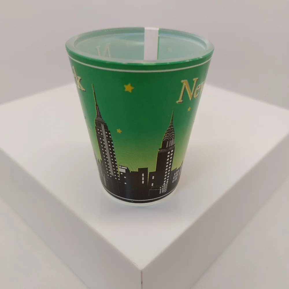 Shot Glass New York City Skyline at Night Broadway Times Square Statue of Libert